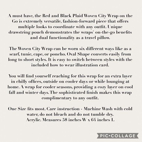 🆕 AUCTION PRICE👩🏻‍⚖️ Red and Black Plaid Woven City Wrap on the Go - Picture 6 of 6